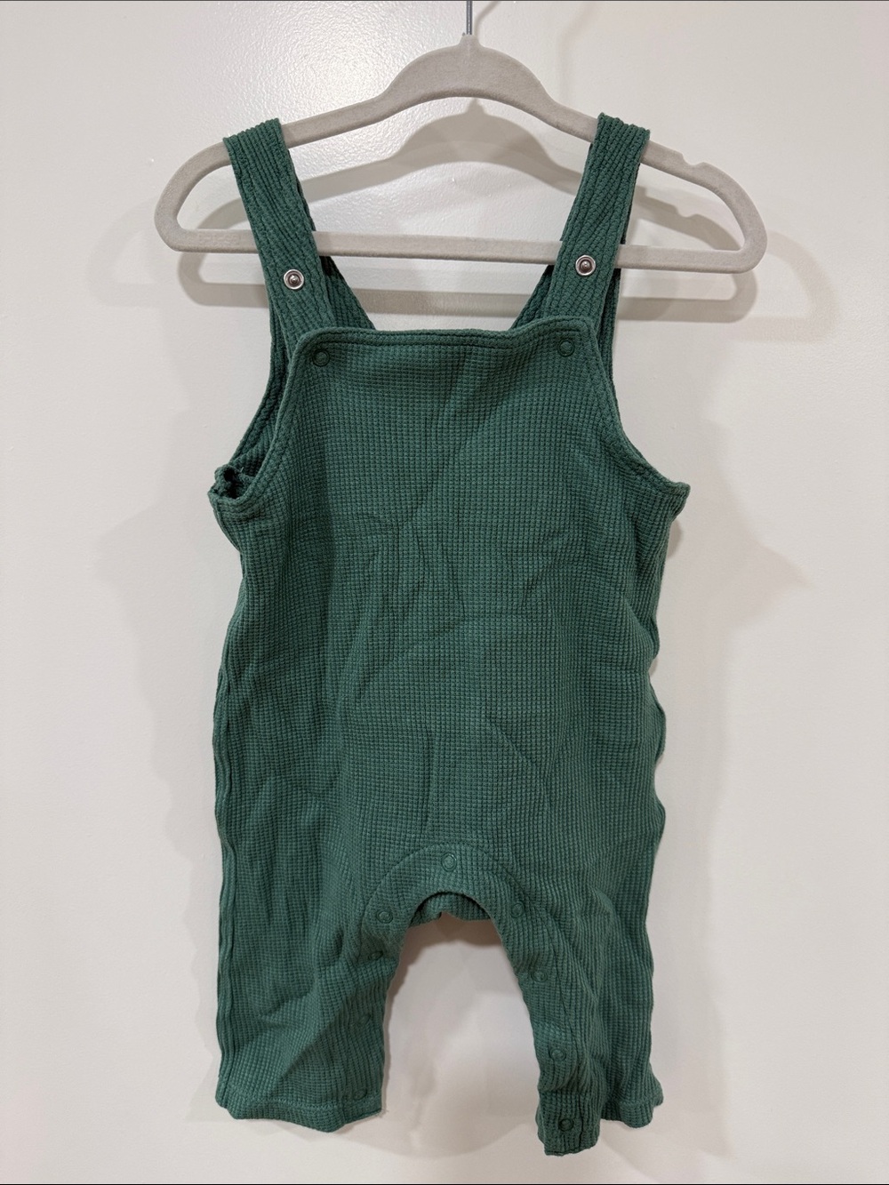 Angle Dear Forest Green Waffle Baby Overalls 3-6M